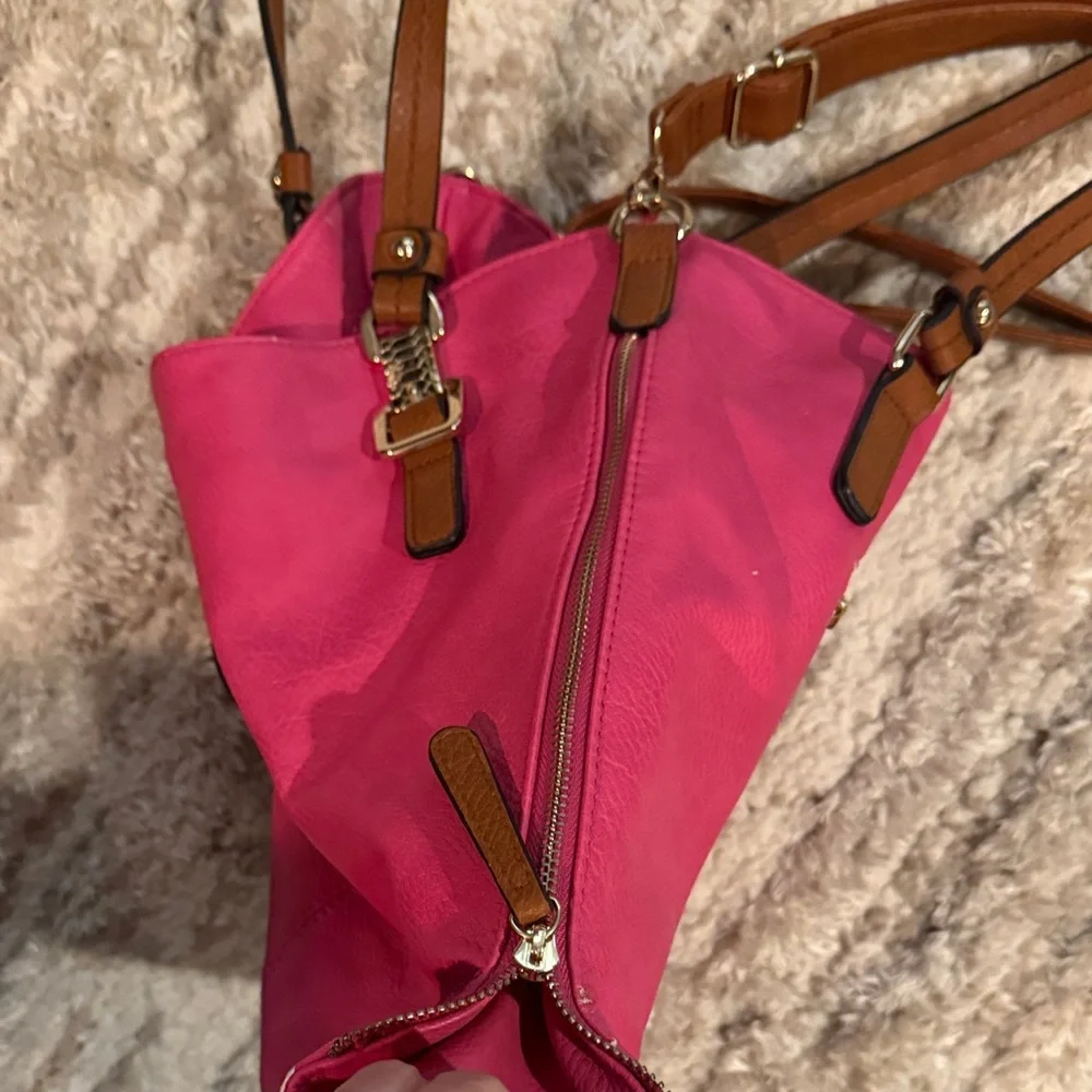 Michael Kors Hot Pink Leather Tote with Brown Straps